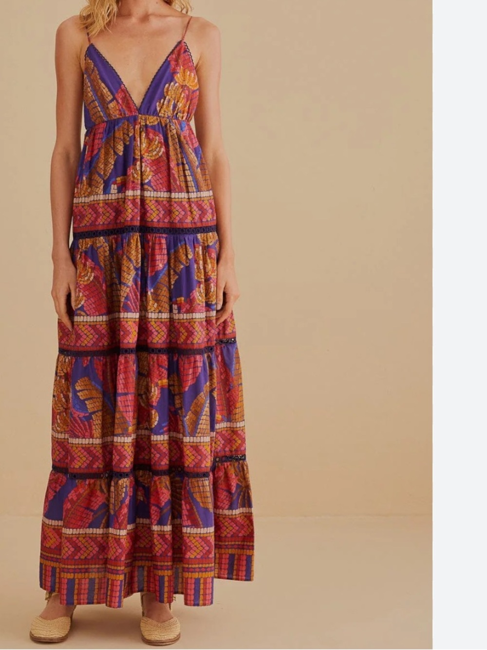 FARM RIO Blue Forest Mosaic Sleeveless Maxi Dress Small - Picture 15 of 16